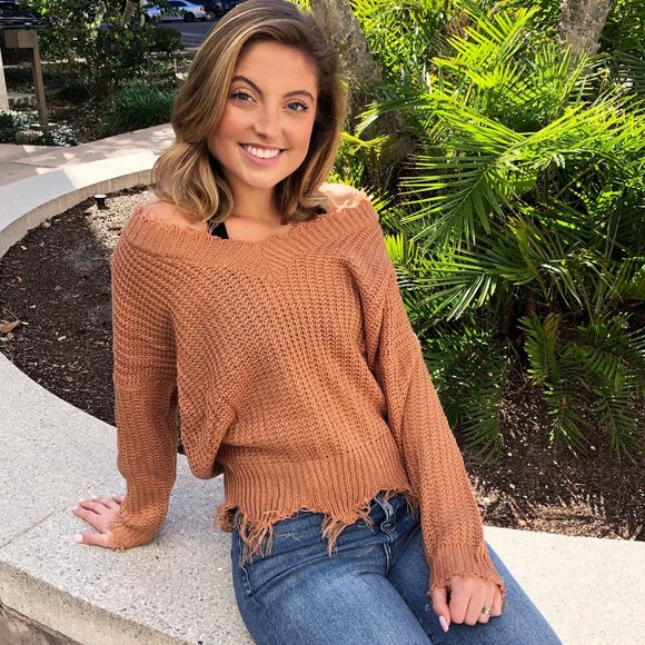 Main Strip Sweaters - Distressed Frayed V Neck Sweater